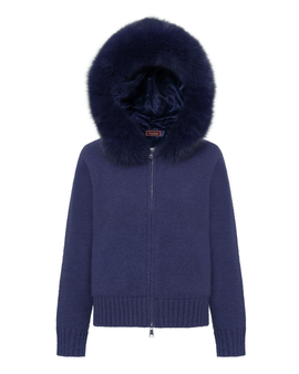 Fur Jacket Satin - Navy Blue