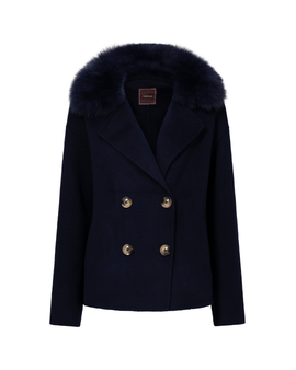 Double Button Cashmere Coat - Navy