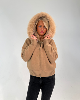 Fur Jacket Satin - Brown