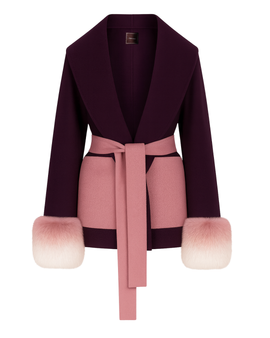 Belted Fur Cuff Coat – Deep Plum & Dusty Rose