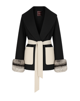 Belted Fur Cuff Coat – Ash Black & Bone
