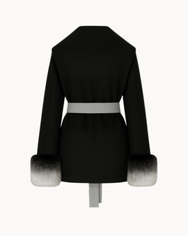 Belted Fur Cuff Coat – Charcoal & Mist