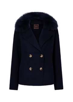 Double Button Cashmere Coat - Navy