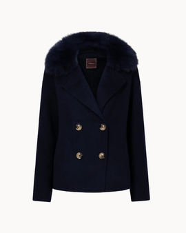 Double Button Cashmere Coat - Navy