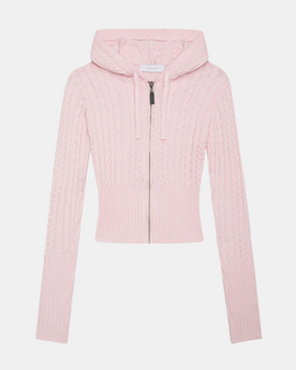 Pink Bianca Cable Knit Zip Up Hoodie