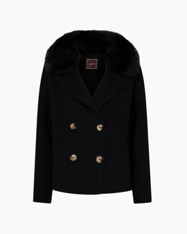 Double Button Cashmere Coat - Black