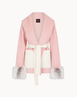 Belted Fur Cuff Coat – Powder Rose