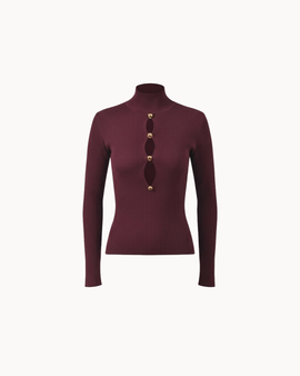 Sculpt Button Knit Top - Burgundy