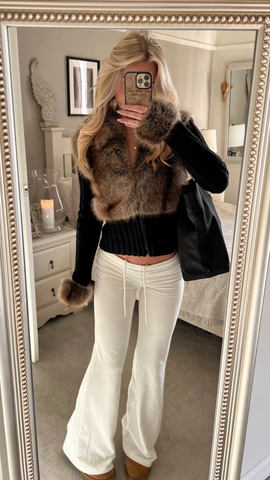 Ivory Fur Cardigan - Black