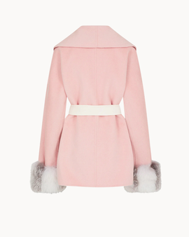 Belted Fur Cuff Coat – Powder Rose