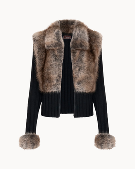 Ivory cardigan i fuskepels – Svart