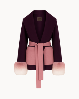 Belted Fur Cuff Coat – Deep Plum & Dusty Rose