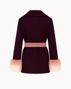 Belted Fur Cuff Coat – Deep Plum & Dusty Rose