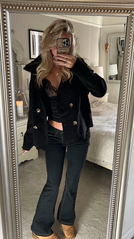 Double Button Cashmere Coat - Black