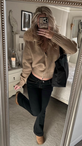 Fur Jacket Satin - Brown