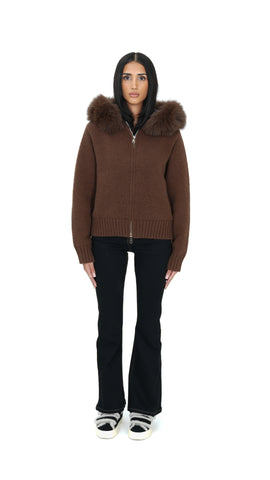 Fur Jacket Satin - Dark Brown
