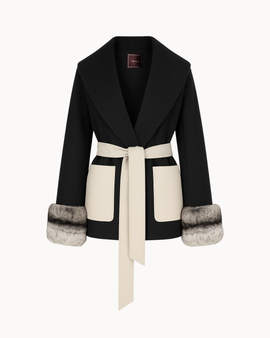 Belted Fur Cuff Coat – Ash Black & Bone