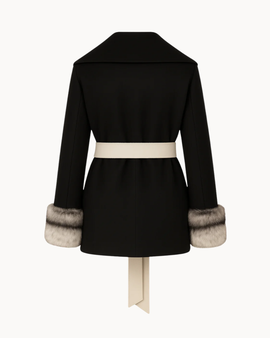 Belted Fur Cuff Coat – Ash Black & Bone