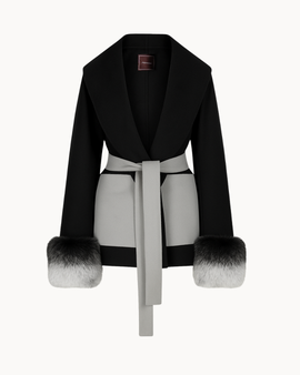 Belted Fur Cuff Coat – Charcoal & Mist