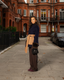 Belted Fur Cuff Coat – Navy/Camel