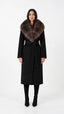 Bria Longline Cashmere Fur Coat, black, front view