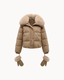 The Chamonix Puffer in Camel — collar open