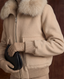 Cropped jacket in cashmere wool with fox fur collar