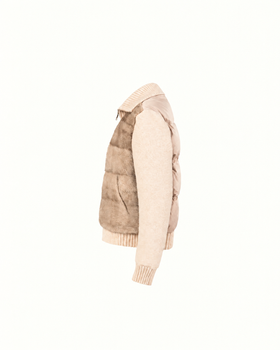Puffer strikkejakke med minkpels – Myk sand
