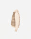Mink Puffer Knit Jacket in soft sand, side view showing the knitted wool sleeve
